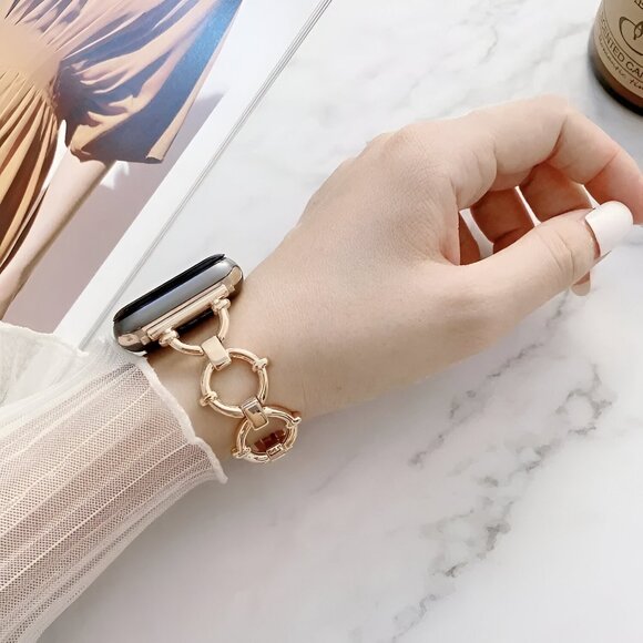 Apple Watch Band Adjustable Stylish Circle Silver Stainless Chain Band Rosegold - Picture 2 of 4